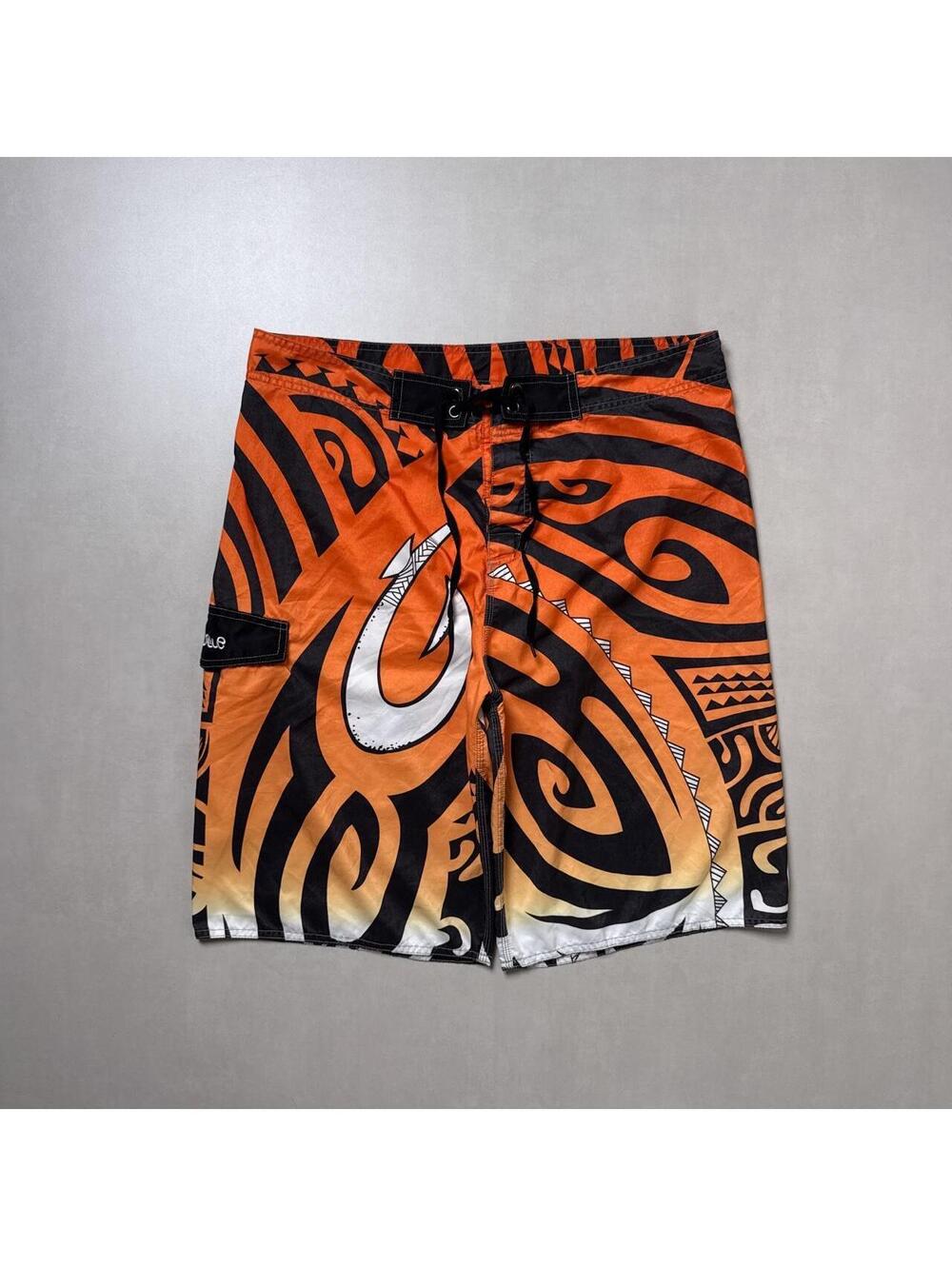 Y2K Nonwe 00s Orange Surf Flame Board Shorts
